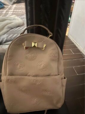 Betsey Johnson Beige Backpack with Gold Bow Accent